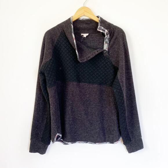 Hem & Thread Asymmetrical Button Quilted Mock Neck Sweater Large - Picture 1 of 5